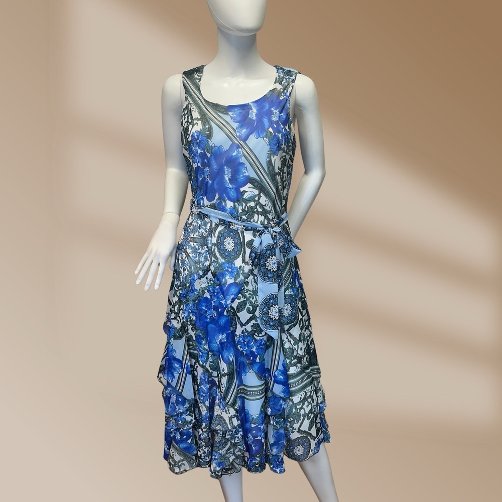 Amanda Lane Ladies Blue Ruffle Bottom Flowy & Beautiful Tie Waist Size 10
